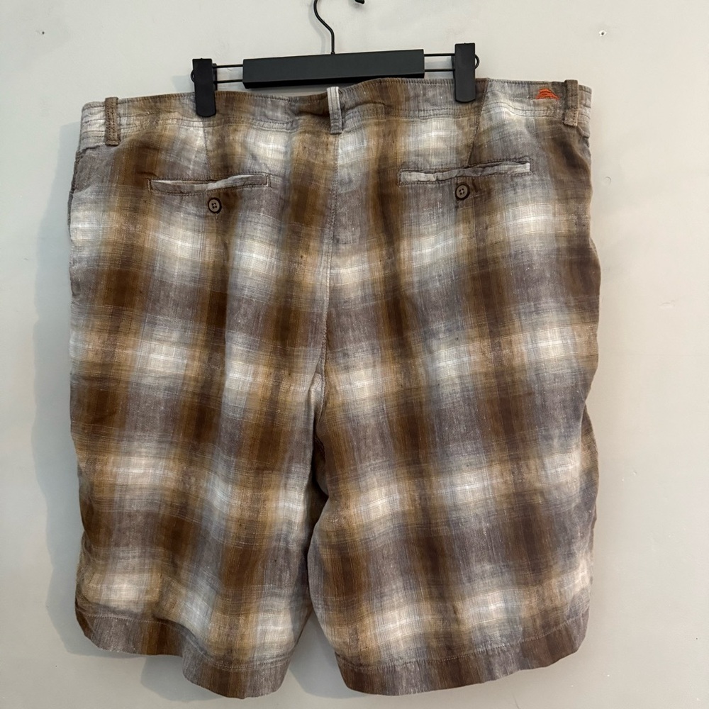 Tommy Bahama Linen Silk Blend Brown and Gray Plaid Men Shorts - Picture 5 of 5